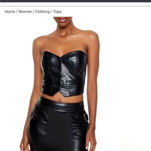 Black Faux Leather Strapless Top